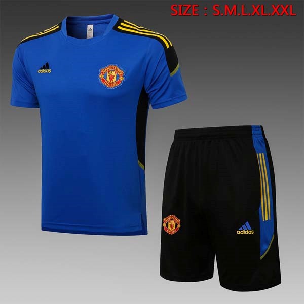 Trainingsshirt Manchester United Komplett Set 2022 Blau Schwarz